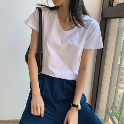 New Fashion Simple White V Neck T-shirt for Women AP000103