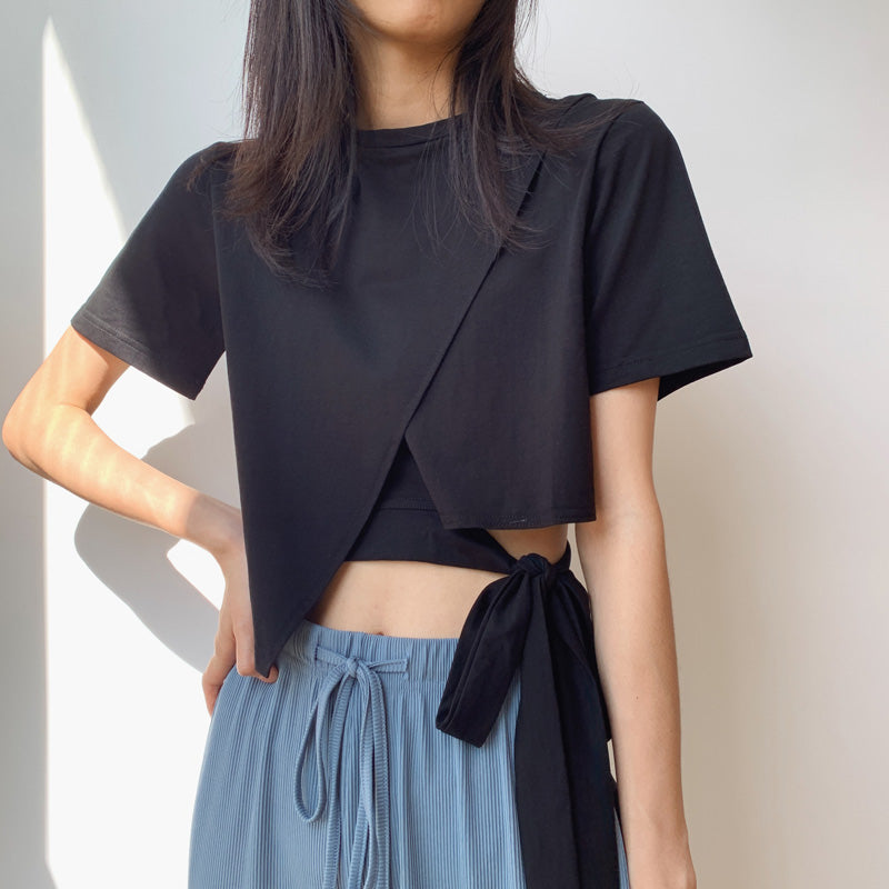 Unique Black Round Neck T-shirt Black Navel New Fashion T-shirt AP000100