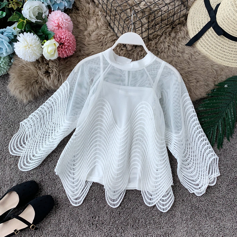 Cute Flared Sleeve Lace Top for Women AP000105