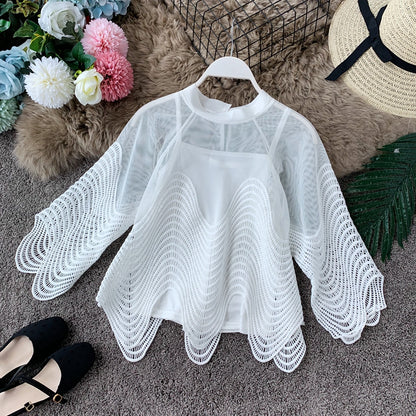 Cute Flared Sleeve Lace Top for Women AP000105