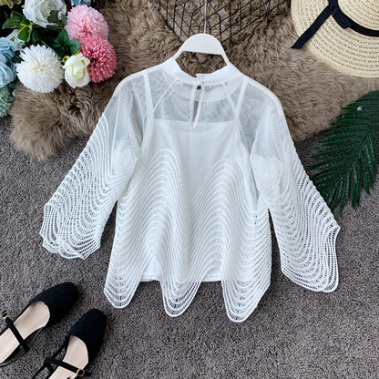 Cute Flared Sleeve Lace Top for Women AP000105