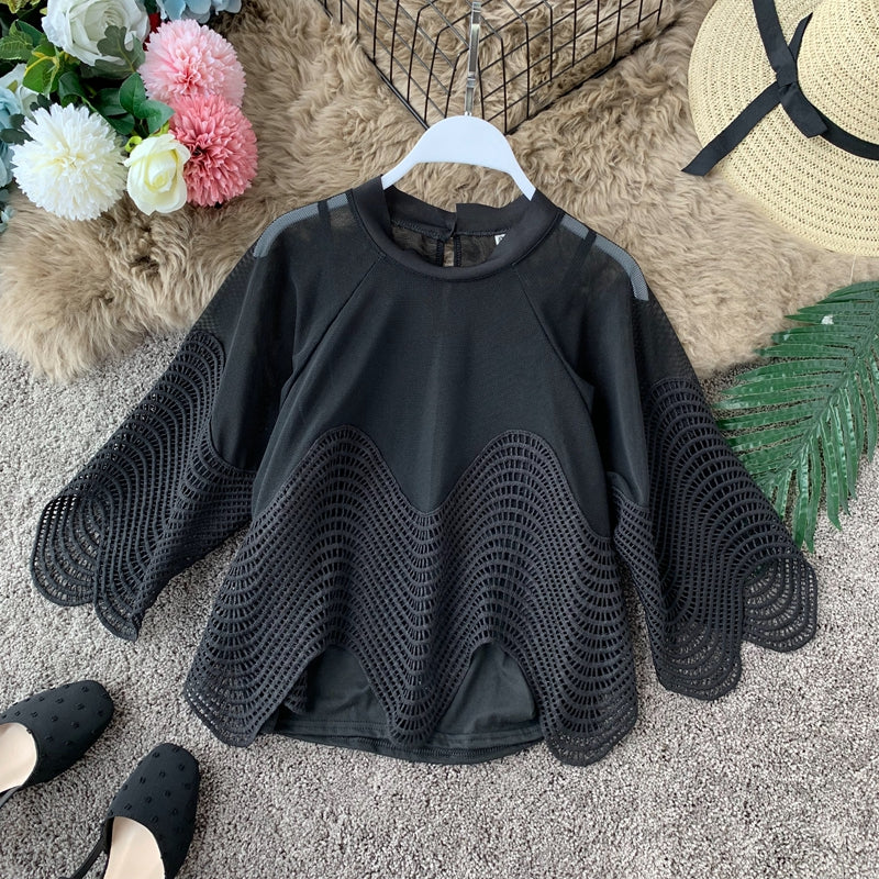 Cute Flared Sleeve Lace Top for Women AP000105