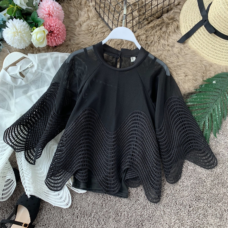 Cute Flared Sleeve Lace Top for Women AP000105