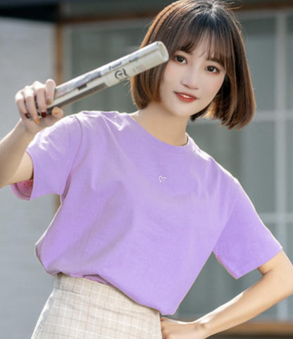 Simple Cute Heart Round Neck Fashion T-shirt AP00099