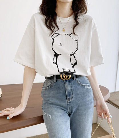 Cute Bear Round Neck Short Sleeve T-shirt AP00098