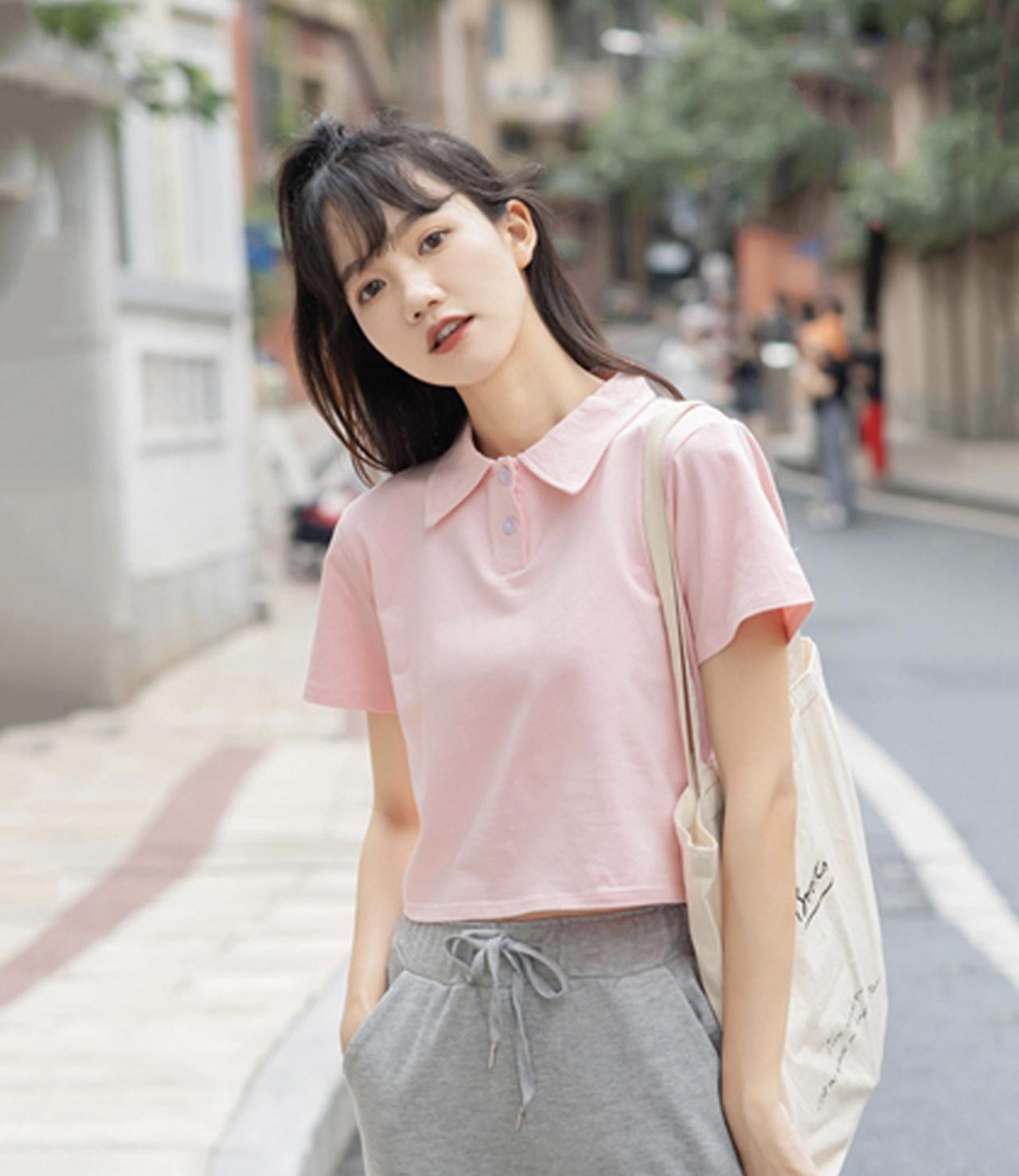 Cute Short Polo Neck High-waist Short-sleeved T-shirt AP000172
