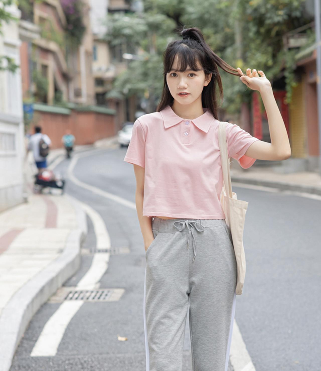 Cute Short Polo Neck High-waist Short-sleeved T-shirt AP000172