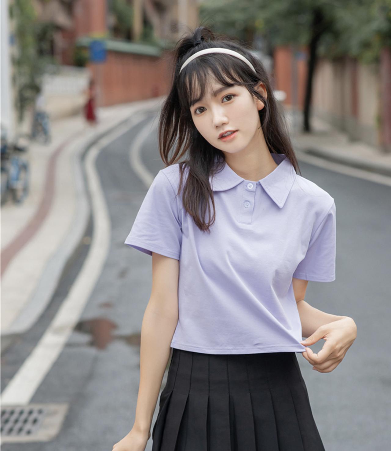 Cute Short Polo Neck High-waist Short-sleeved T-shirt AP000172