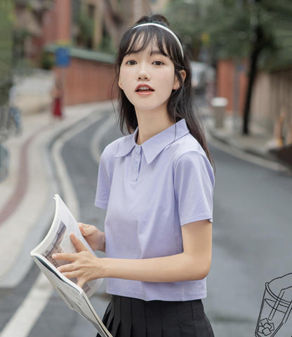 Cute Short Polo Neck High-waist Short-sleeved T-shirt AP000172