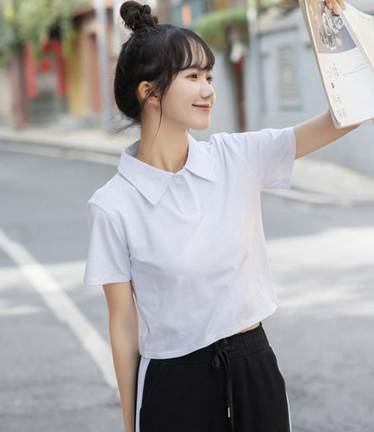 Cute Short Polo Neck High-waist Short-sleeved T-shirt AP000172