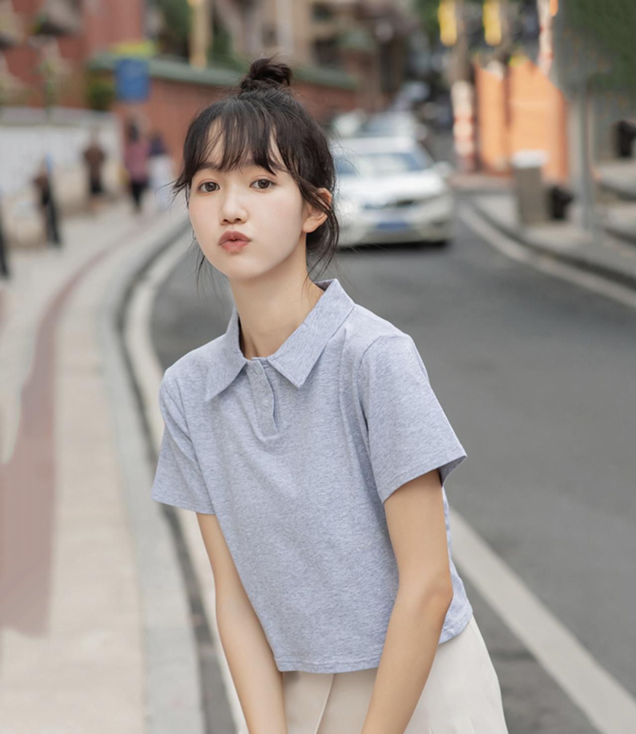 Cute Short Polo Neck High-waist Short-sleeved T-shirt AP000172