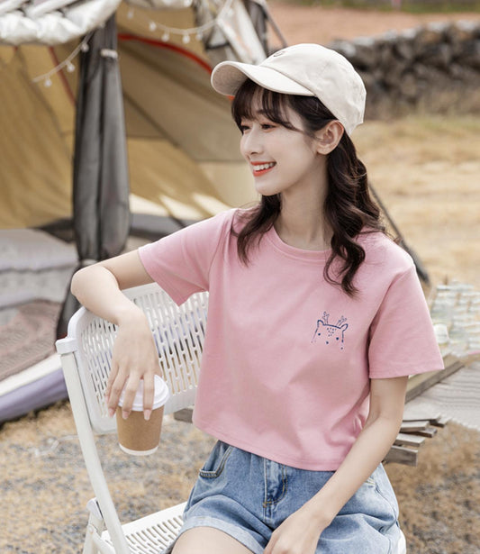 Cute Cat Round Neck Short-sleeved New Fashion T-shirt AP00097