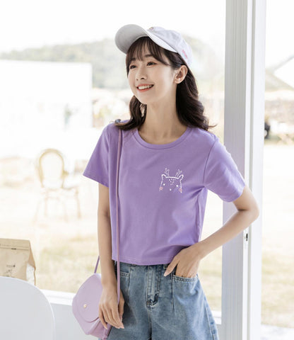 Cute Cat Round Neck Short-sleeved New Fashion T-shirt AP00097