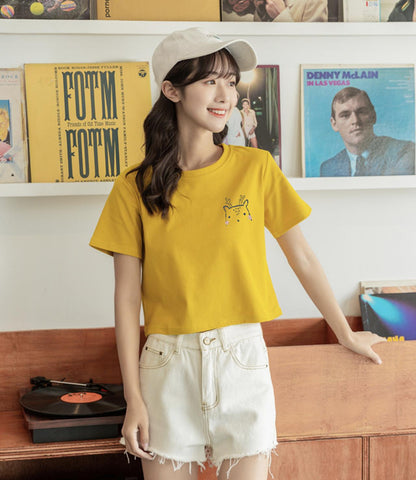 Cute Cat Round Neck Short-sleeved New Fashion T-shirt AP00097