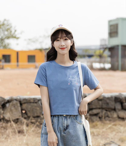 Cute Cat Round Neck Short-sleeved New Fashion T-shirt AP00097