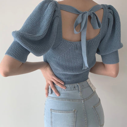 Simple Cute Knitted Lace Up Top New Fashion T-Shirt AP00096