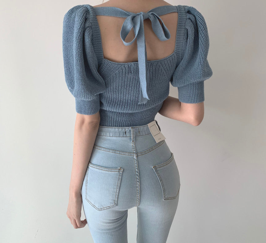 Simple Cute Knitted Lace Up Top New Fashion T-Shirt AP00096