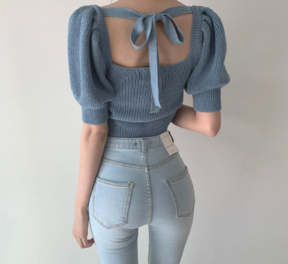 Simple Cute Knitted Lace Up Top New Fashion T-Shirt AP00096