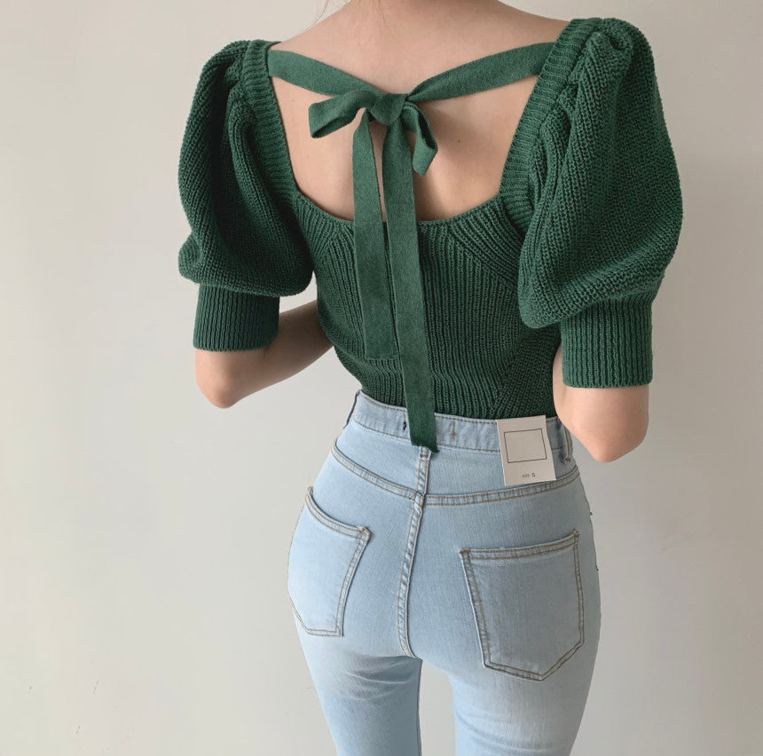 Simple Cute Knitted Lace Up Top New Fashion T-Shirt AP00096