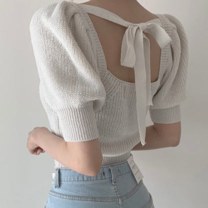 Simple Cute Knitted Lace Up Top New Fashion T-Shirt AP00096