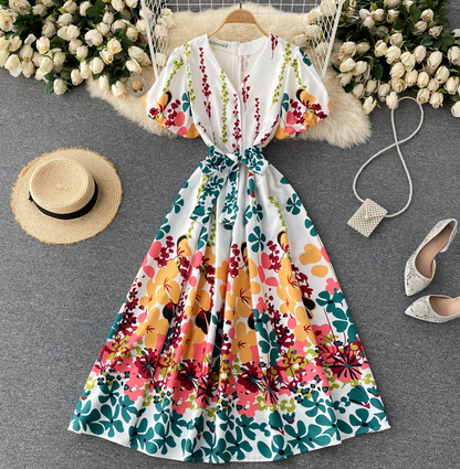 Cute A Line V Neck Floral Dress AP00076