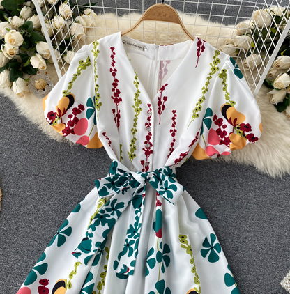 Cute A Line V Neck Floral Dress AP00076