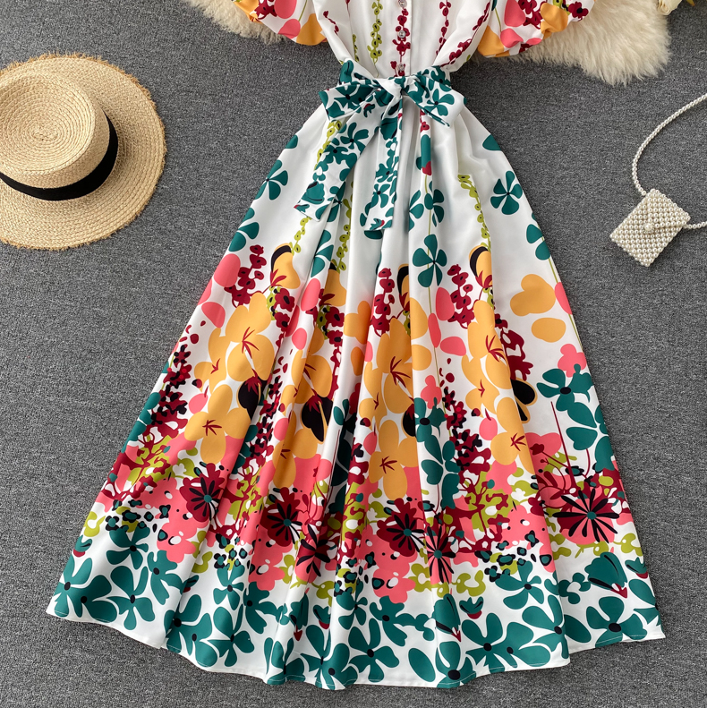 Cute A Line V Neck Floral Dress AP00076