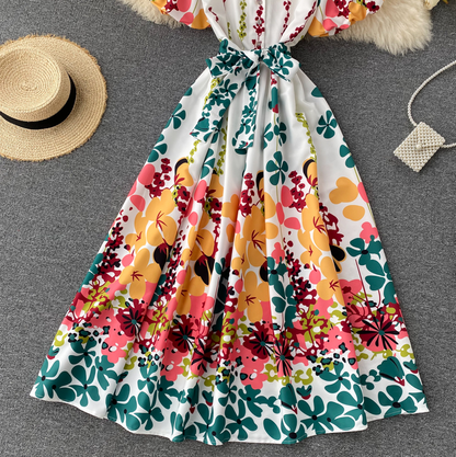 Cute A Line V Neck Floral Dress AP00076