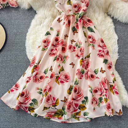 Cute Floral Short A Line Dress Fashion Dress AP00073