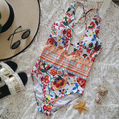 Vibrant Floral One-piece Swimsuit With Cutout Design AP00060