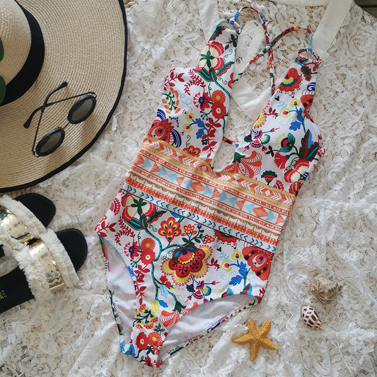 Vibrant Floral One-piece Swimsuit With Cutout Design AP00060
