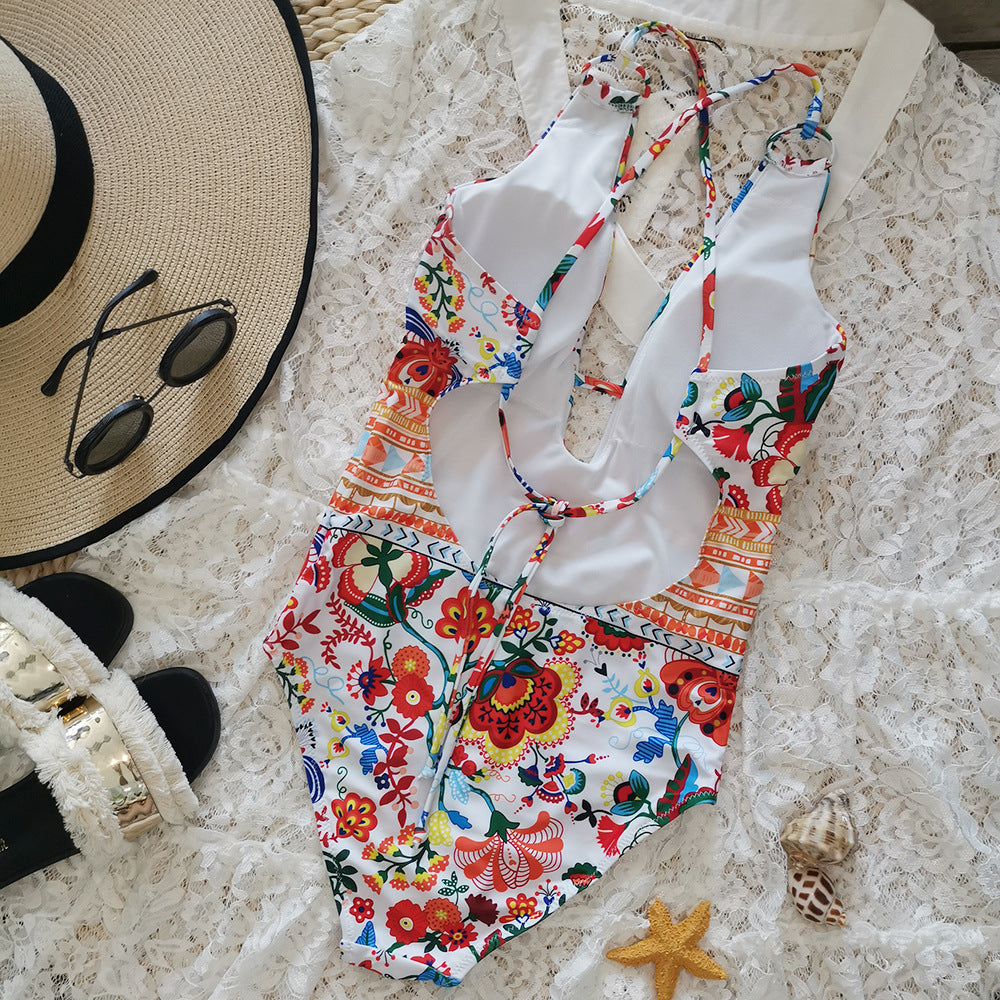 Vibrant Floral One-piece Swimsuit With Cutout Design AP00060