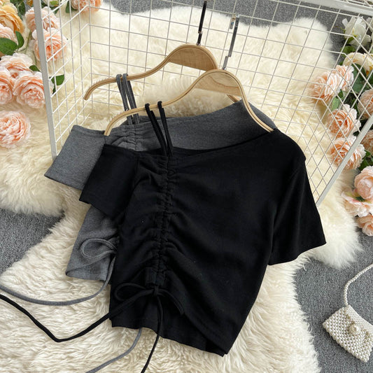 Simple Cute One Shoulder T-shirt for Women AP000108