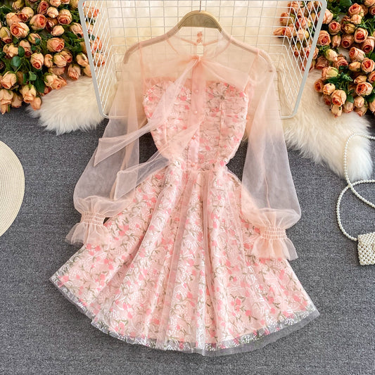 New Fashion Pink Lace Short Dress Fashion Women Dress AP00201