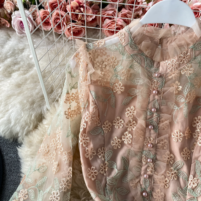 Cute Tulle Lace Long Sleeve Dress Fashion Dress AP00087