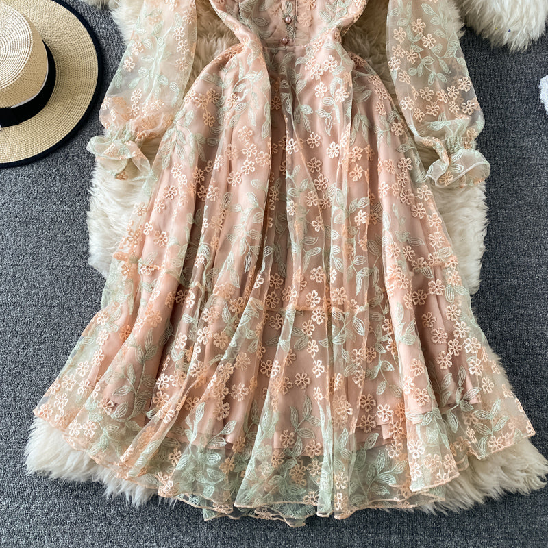 Cute Tulle Lace Long Sleeve Dress Fashion Dress AP00087