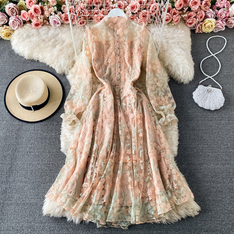 Cute Tulle Lace Long Sleeve Dress Fashion Dress AP00087