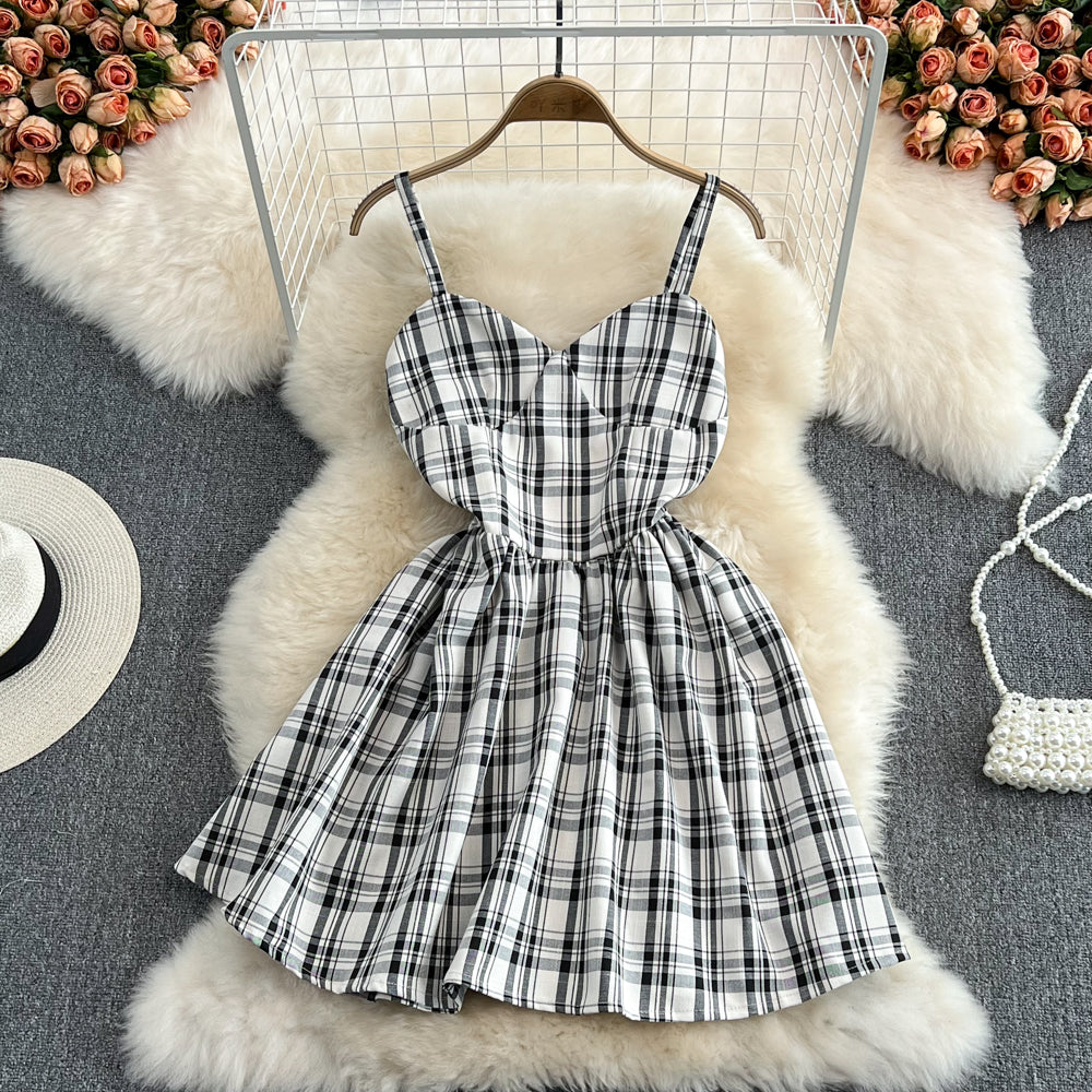 Simple Cute A Line Plaid Dress New Fashion Girl Dress AP00084