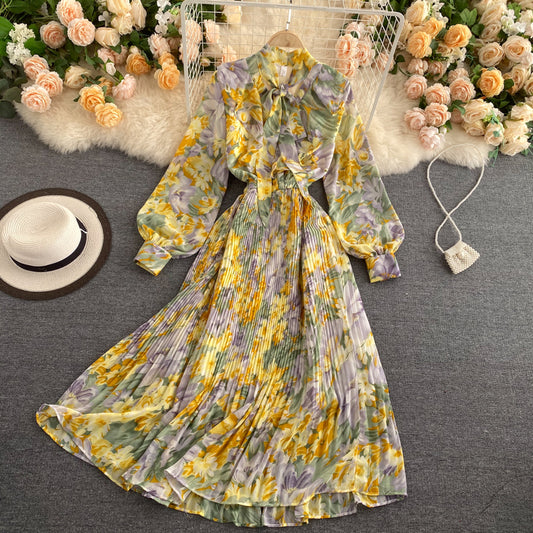 Chic Resort Bow V Neck Puff Sleeve Dress AP00068