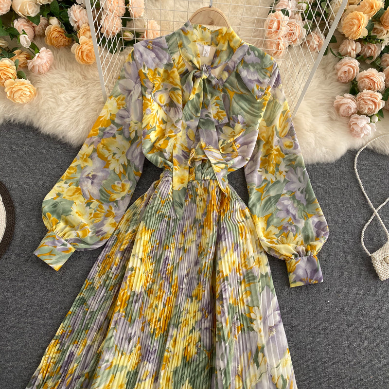 Chic Resort Bow V Neck Puff Sleeve Dress AP00068