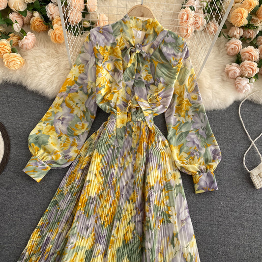 Chic Resort Bow V Neck Puff Sleeve Dress AP00068