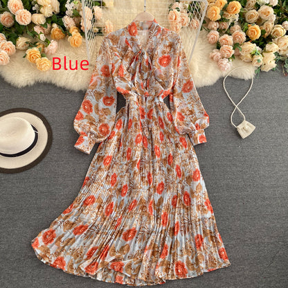 Chic Resort Bow V Neck Puff Sleeve Dress AP00068