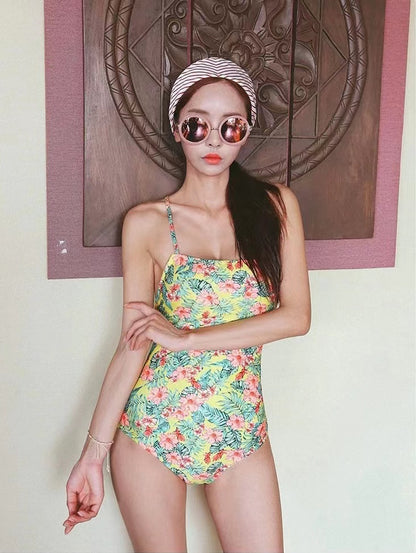 Women Swimwear, Vintage, Little Floral One-piece Bikini Triangle, Sexy Backless Swimsuit AP000139