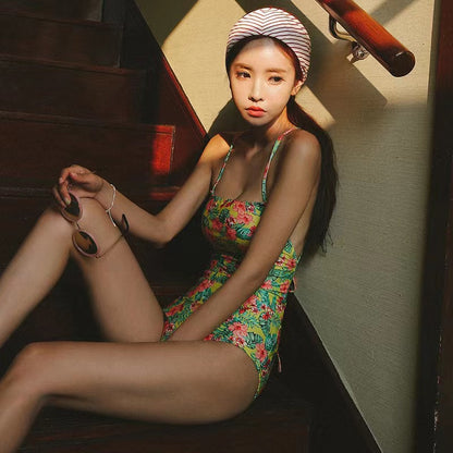 Women Swimwear, Vintage, Little Floral One-piece Bikini Triangle, Sexy Backless Swimsuit AP000139