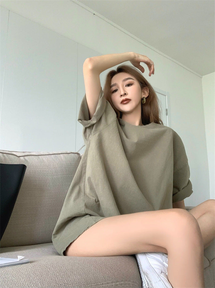 New Fashion Short-sleeved T-shirt Lazy Girl Casual Mid-length T-shirt Summer Oversize Loose Top Women AP000168