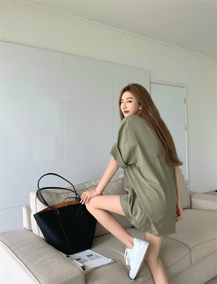 New Fashion Short-sleeved T-shirt Lazy Girl Casual Mid-length T-shirt Summer Oversize Loose Top Women AP000168