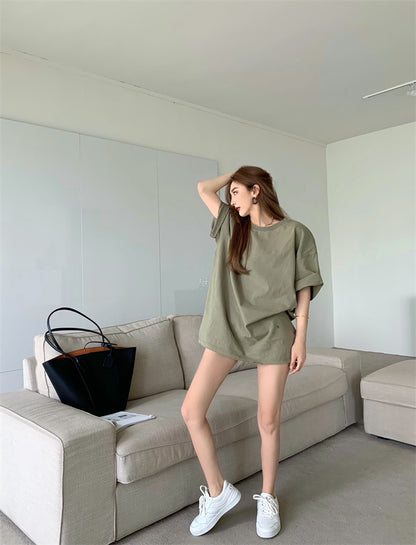 New Fashion Short-sleeved T-shirt Lazy Girl Casual Mid-length T-shirt Summer Oversize Loose Top Women AP000168