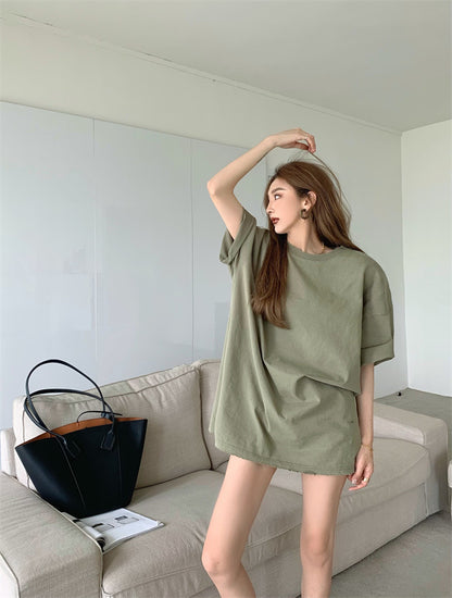 New Fashion Short-sleeved T-shirt Lazy Girl Casual Mid-length T-shirt Summer Oversize Loose Top Women AP000168