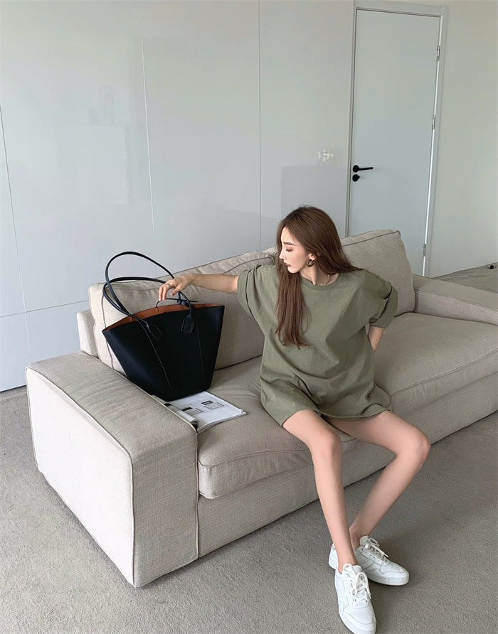 New Fashion Short-sleeved T-shirt Lazy Girl Casual Mid-length T-shirt Summer Oversize Loose Top Women AP000168