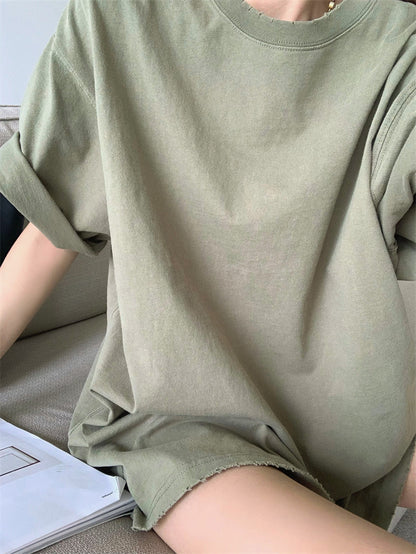 New Fashion Short-sleeved T-shirt Lazy Girl Casual Mid-length T-shirt Summer Oversize Loose Top Women AP000168